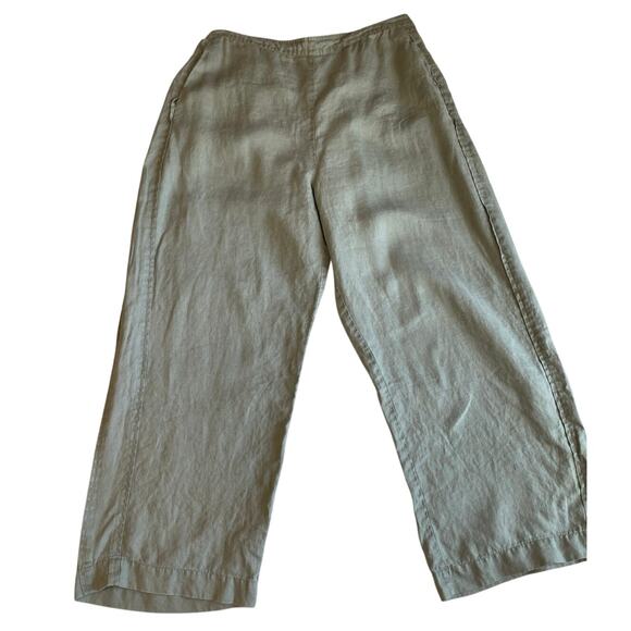 Habitat Pants - Habitat 100%  Linen Elastic Waist Pull On Olive Green Boho Beach Pants Large